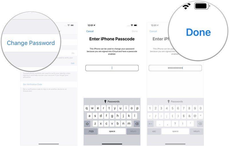Нажмите &laquo;Изменить пароль&raquo;, введите код доступа iPhone, нажмите &laquo;Готово&raquo;.